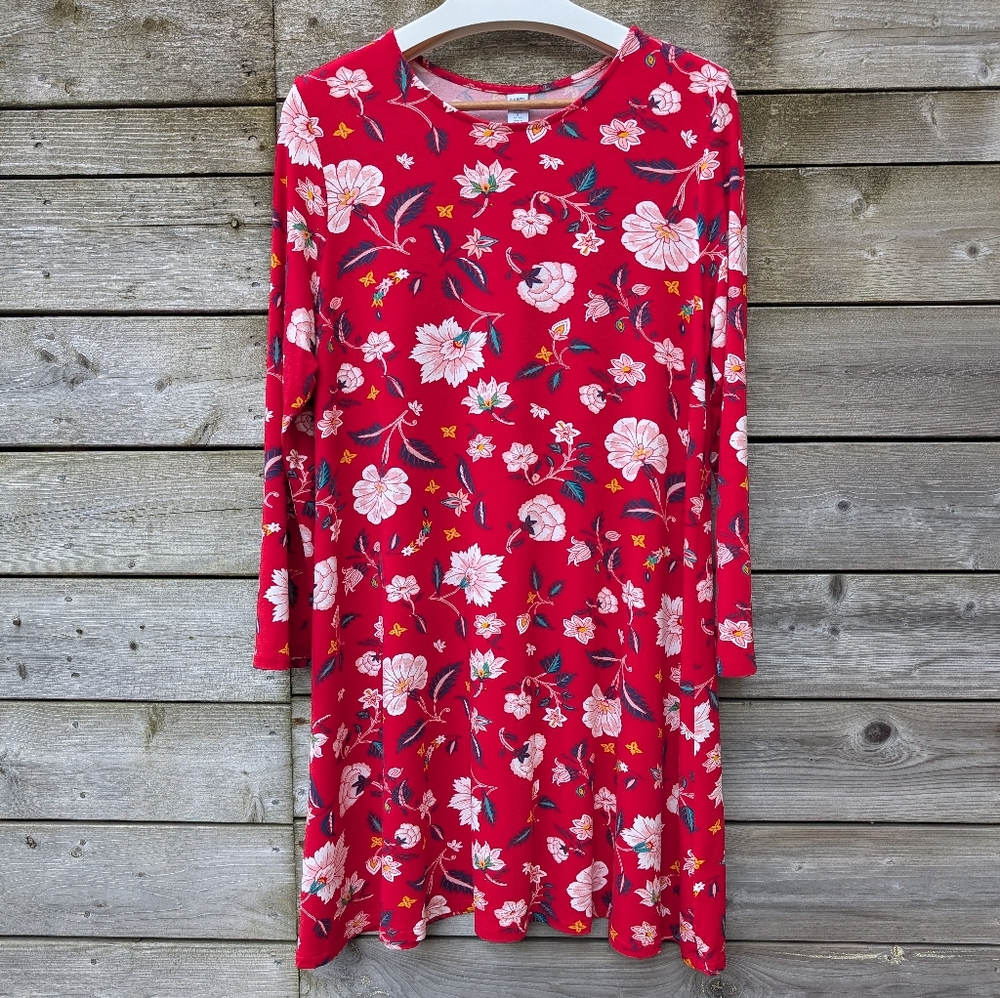 Floral Red Long Sleeve Dress